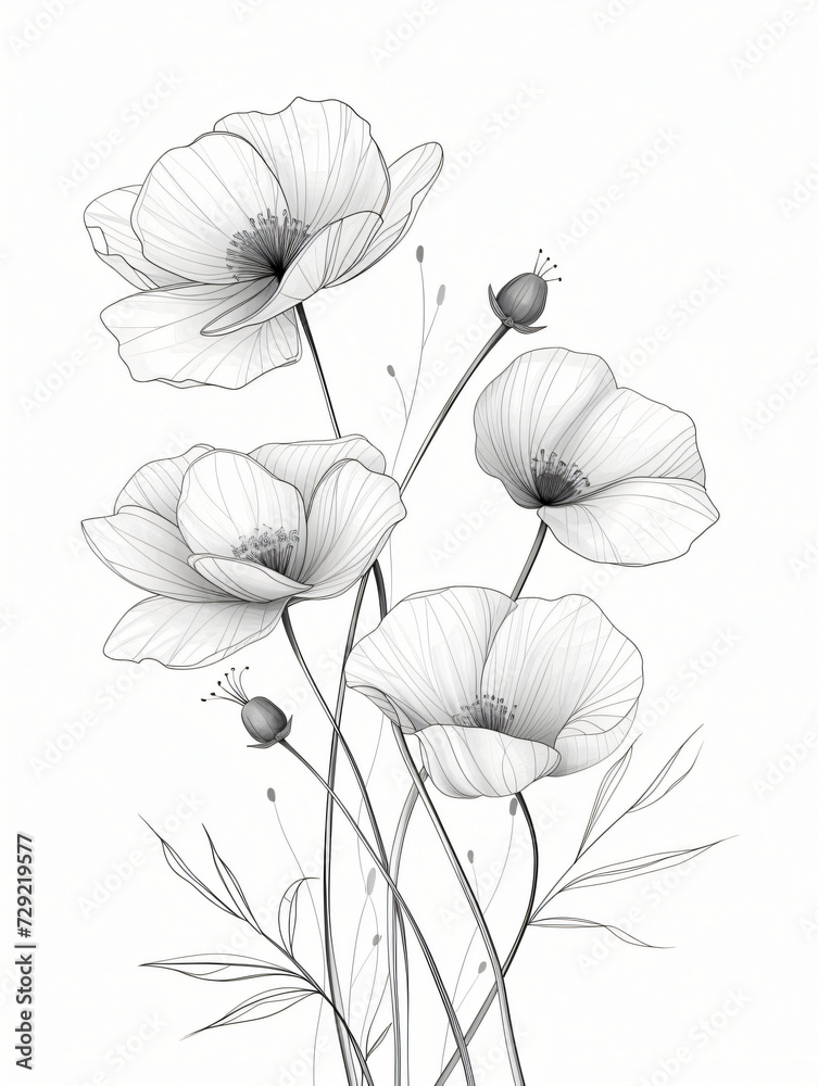 Black and white style line style flowers