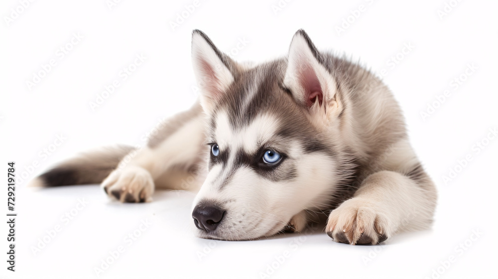 Husky dog isolated on white background with full depth of field and deep focus fusion
