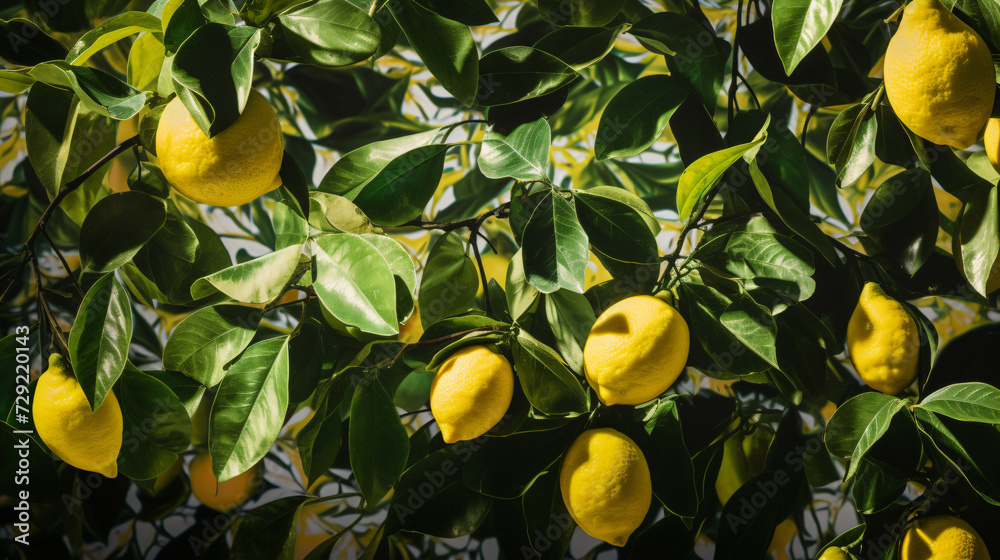 lemon tree branches and leaves in an orchard from unique perspectives