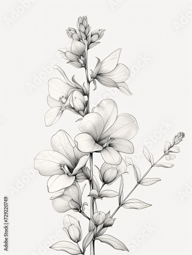 Black and white style line style angelonia flowers