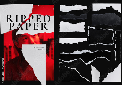 30 Ripped Paper Pieces. Torn Texture Overlays.