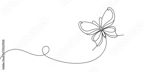 Butterfly in One continuous line drawing. Beautiful flying for wellbeing beauty or spa salon logo, concept in simple linear style. Editable stroke. Doodle vector illustration
