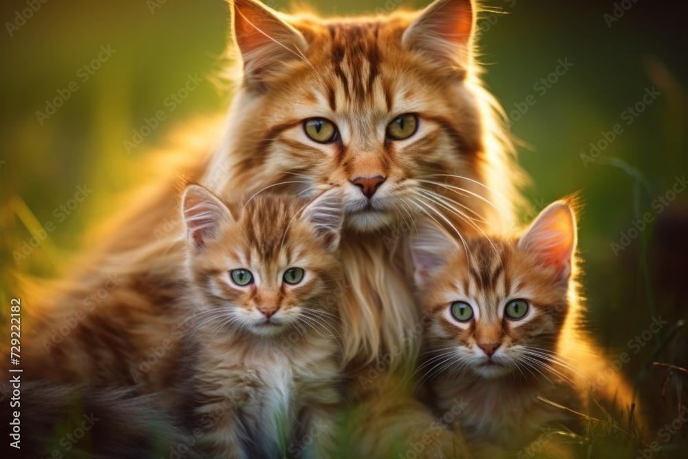 mother cat with her young ones , cuddled together. motherhood in animals, family, brood. mother cat with her young ones , cuddled together. motherhood in animals, family, brood.