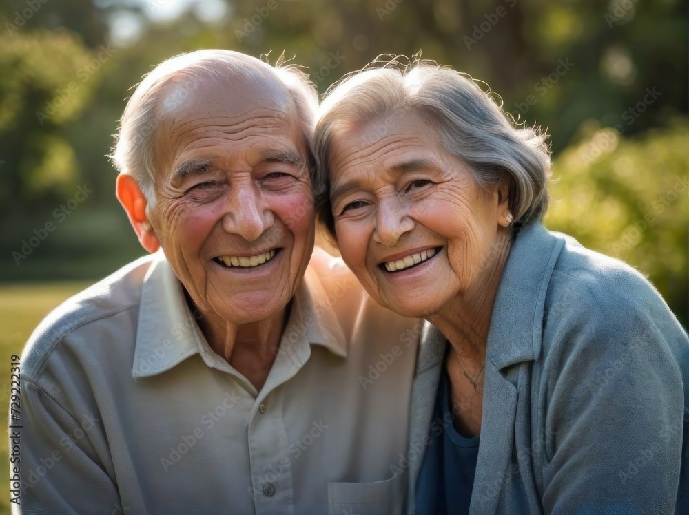 portrait of elderly couple. a grandfather and grandmother smiled happily