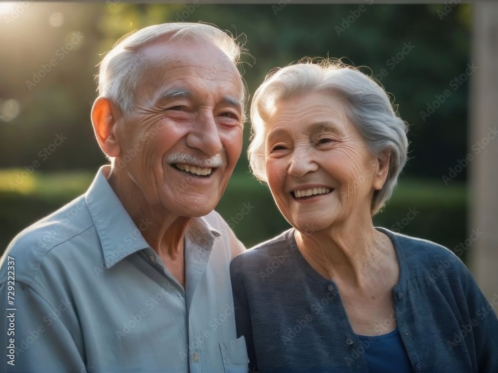 portrait of elderly couple. a grandfather and grandmother smiled happily