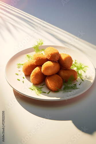 White plate with ham croquettes