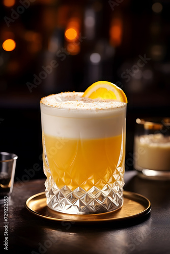 Whiskey sour cocktail on the bar counter