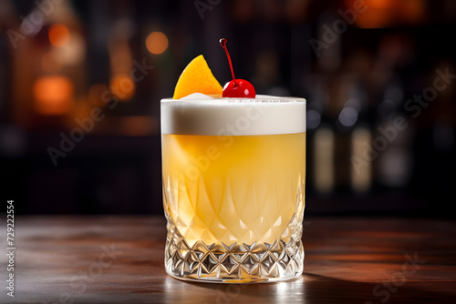 Whiskey sour cocktail on the bar counter
