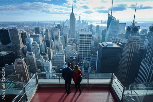 Wallpaper Mural couple on observation deck over city skyscrapers