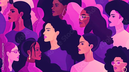 diverse woman international women's day and feminist movement illustration, March 8 for feminism, independence, freedom, empowerment, and activism for women rights horizontal background, copy space