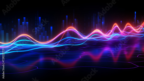 Vibrant Colored Light Waves Oscillating Against a Dark Background. Music concept background.