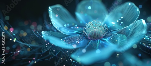 Futuristic cosmos flower with circuit big data technology. AI generated image #729222779