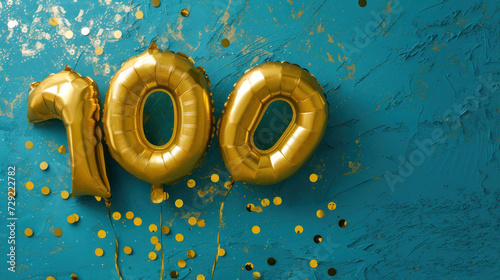 Gold Balloons and Streamers With the Number 100 - Celebrating a Milestone photo