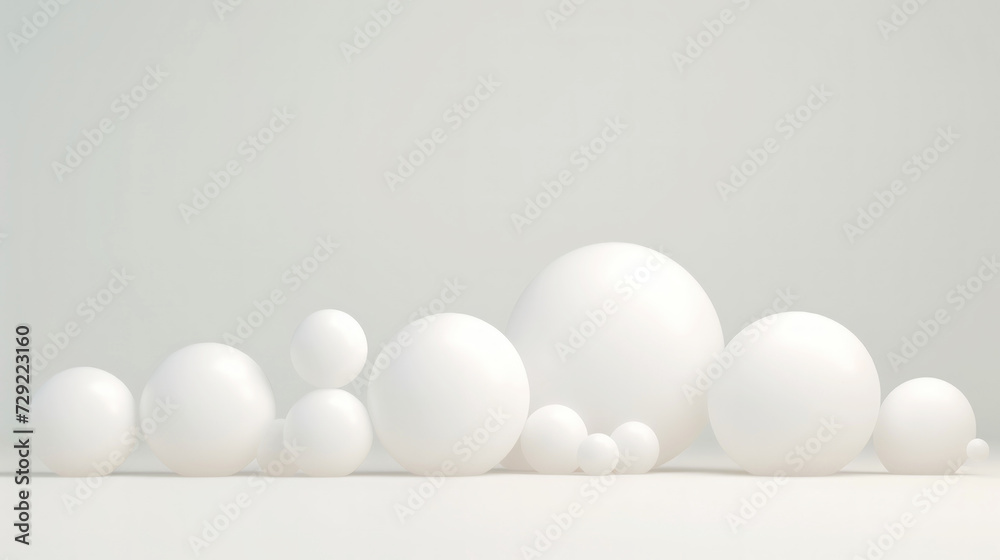 3D white spheres of different sizes and transparency. Pastel colour palette. Abstract background. Generative AI 3D white spheres of different sizes and transparency. Pastel colour palette. Abstract background. Generative AI