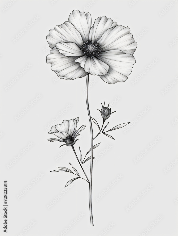 Fototapeta premium Black and white style line style coreopsis flowers
