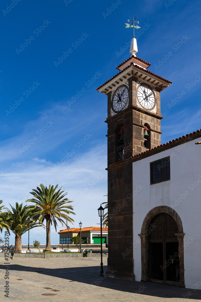 Bell tower of Iglesia de San Juan church, San Juan de la Rambla,. Tenerife, Spain