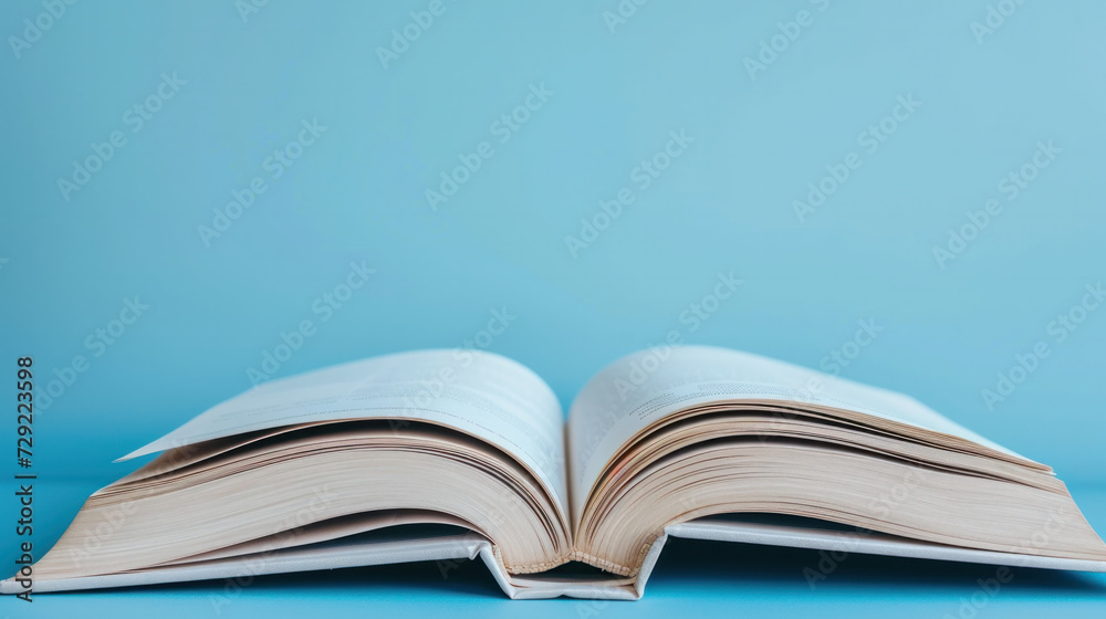 Open Book on Blue Background Open Book on Blue Background