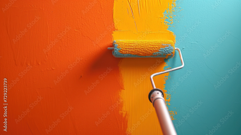 Paint Roller Being Used to Paint a Wall - obrazy, fototapety, plakaty 