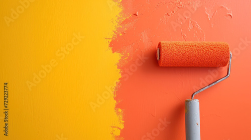 Paint Roller on Wall Next to Yellow and Orange Wall