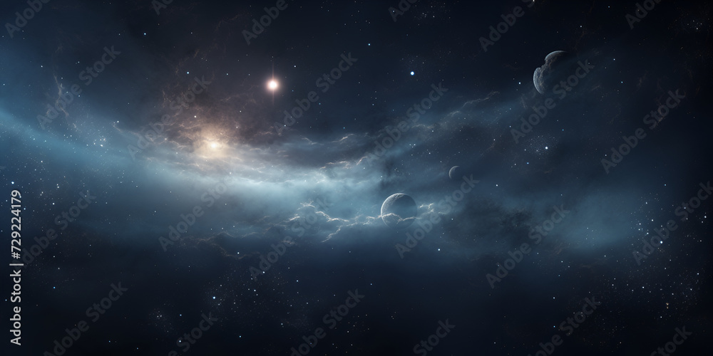 Galaxy with Stars and Interstellar Dust On The Universe, A blue nebula with stars in the sky, 

