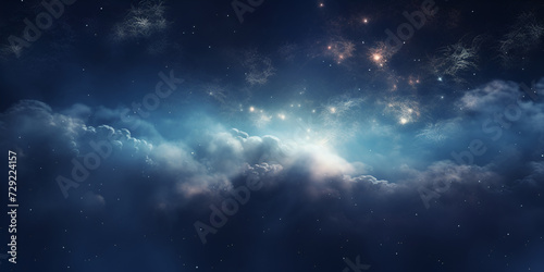 Night sky background. Galaxy background. Starry night sky. blue sky with clouds. 