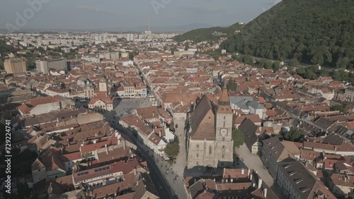 Aerial view of old town center of Brasov, Romania photo