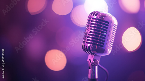 Vintage Microphone Against a Purple Background