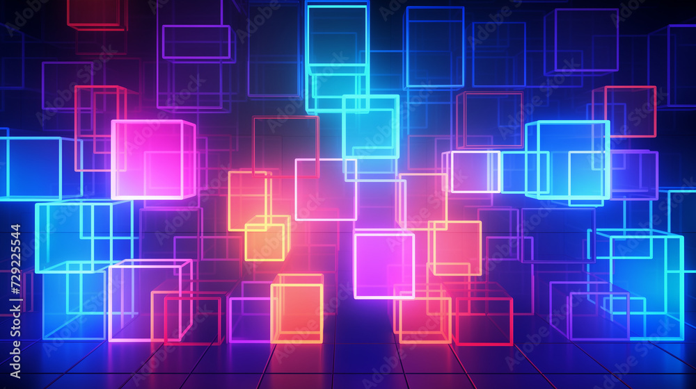 Abstract Background With Neon Cubes and Lines Abstract Background With Neon Cubes and Lines