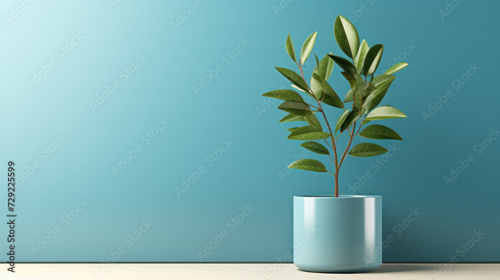 Plant in Blue Vase on Table Plant in Blue Vase on Table