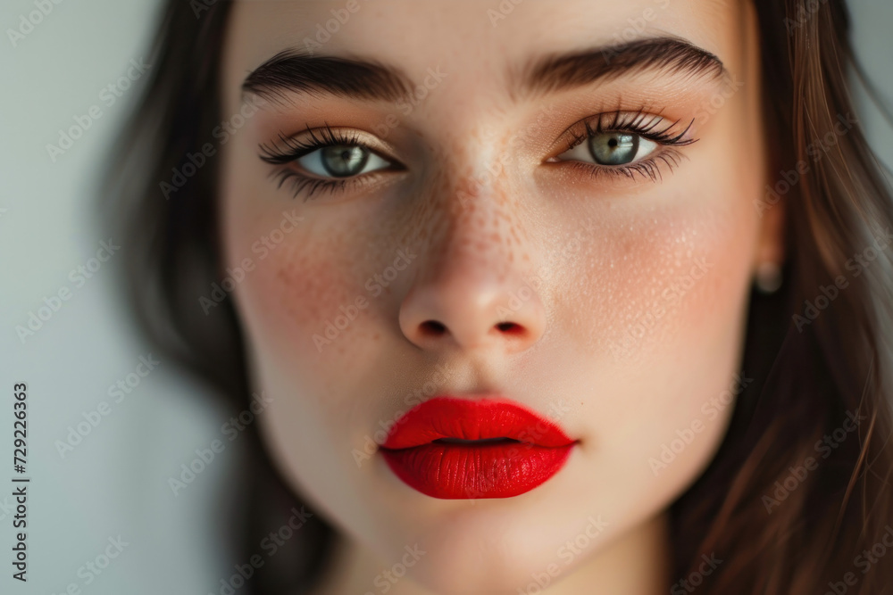 Close Up of Womans Face With Red Lipstick Close Up of Womans Face With Red Lipstick