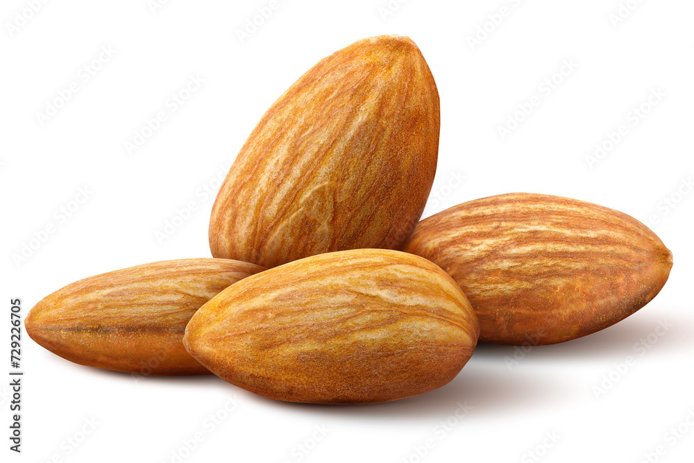 Almond nuts isolated on white background. Almond set. Almond nuts isolated on white background. Almond set.