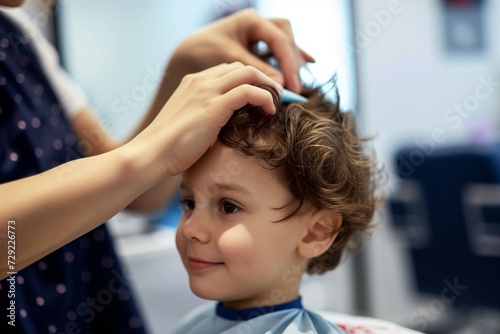 hairdresser styling a childs hair with gel