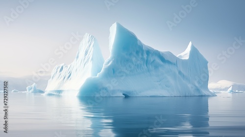 Photograph of floating iceberg taken from explorer ship. Natural lighting.