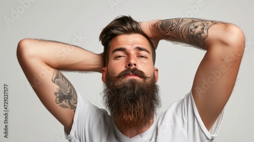 Well groomed young bearded men isolated white background. Beard style for men. Close up. Concept for men's mustache and beard care. Banner, space for text. 