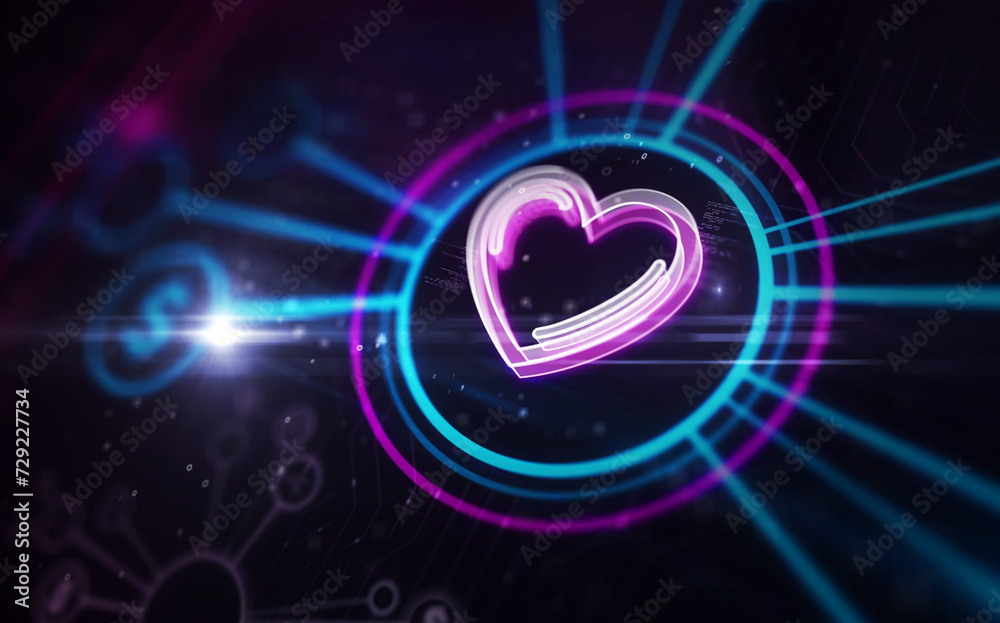 Heart love symbol digital concept 3d illustration