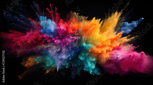 Colorful Explosion of Colored Powder on Black Background
