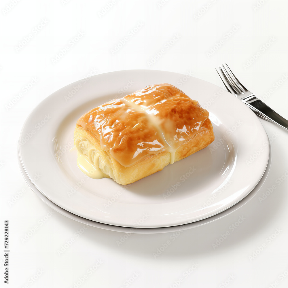 Delicious Creamy Cheese Danish Pastry on Plate with Fork - Gourmet Dessert for Breakfast or Snack, Isolated on White Delicious Creamy Cheese Danish Pastry on Plate with Fork - Gourmet Dessert for Breakfast or Snack, Isolated on White