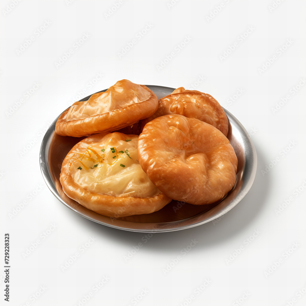 Delicious Freshly Baked Golden Pastry Puffs on Plate Isolated on White Background, Perfect for Culinary Designs - High-Resolution Image