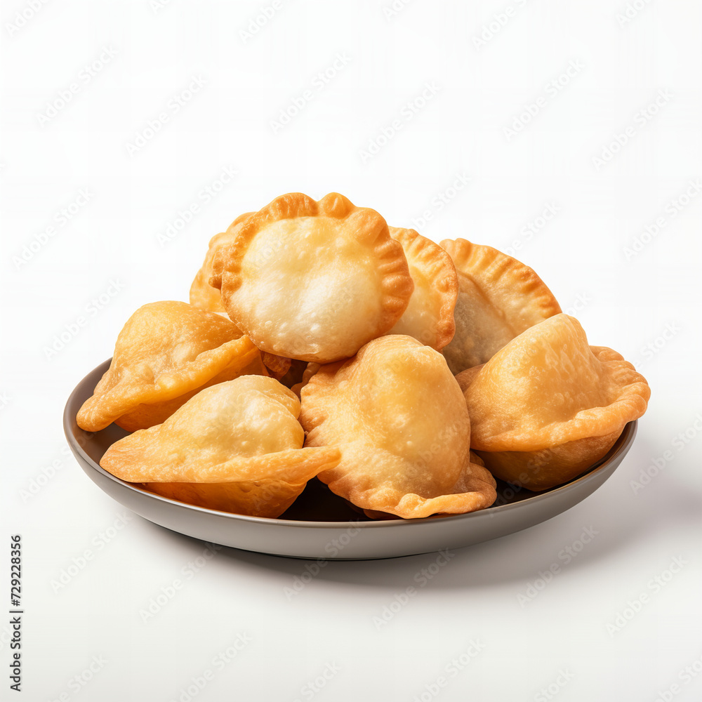 Delicious Golden Fried Empanadas on Plate Isolated on White Background - Traditional Latin American Cuisine Concept