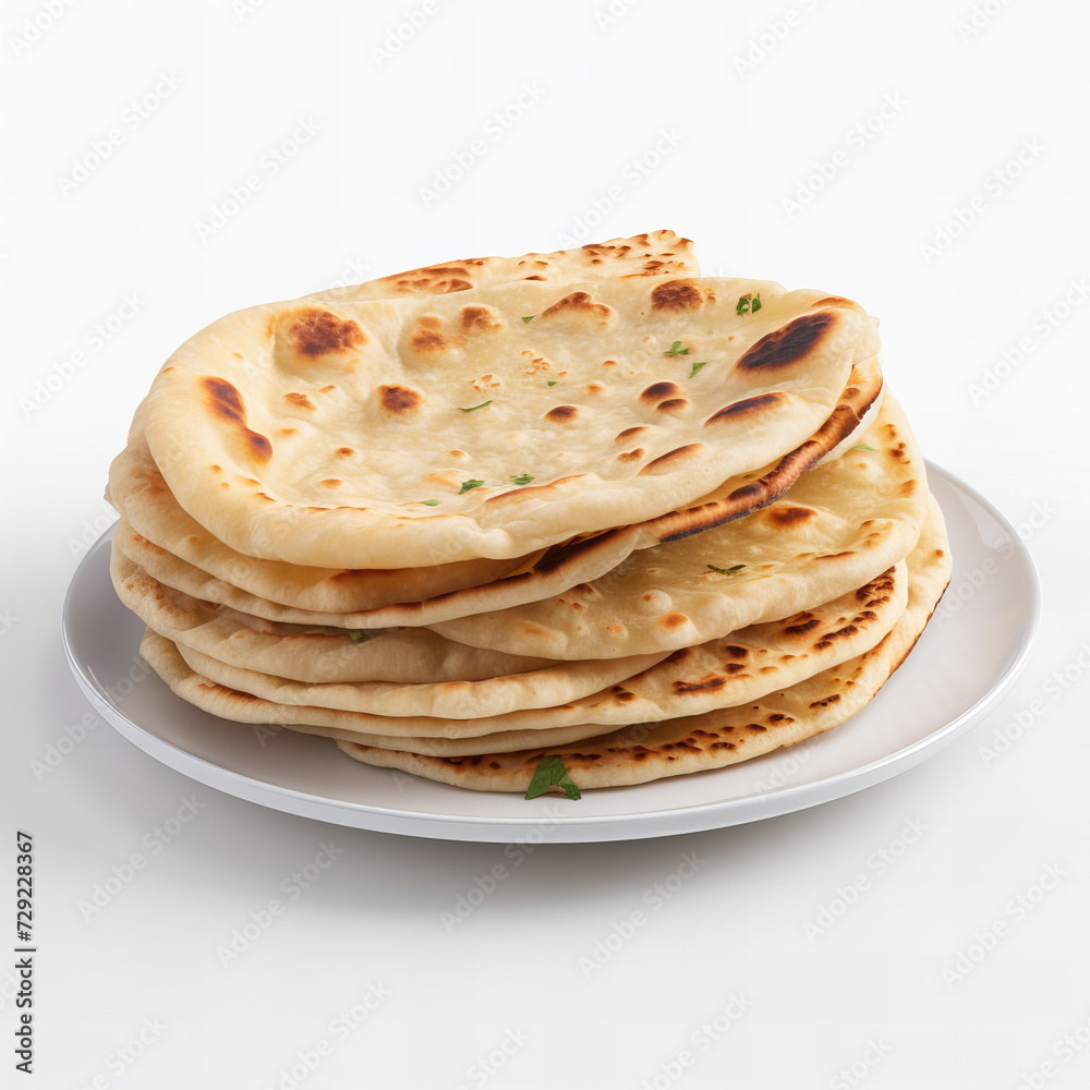 Delicious Fresh Homemade Naan Bread Stack on White Plate for Culinary Backgrounds and Food Concepts Delicious Fresh Homemade Naan Bread Stack on White Plate for Culinary Backgrounds and Food Concepts