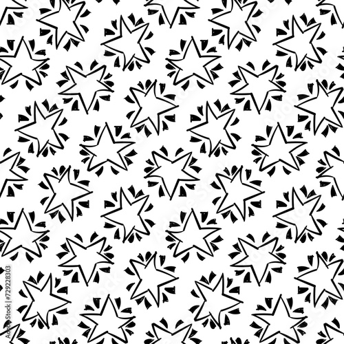 A seamless pattern of hand-drawn stars. Abstract repeating background