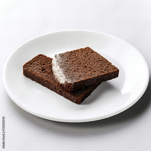 High-Resolution Chocolate Bread Slices on White Plate with Powdered Sugar Dusting