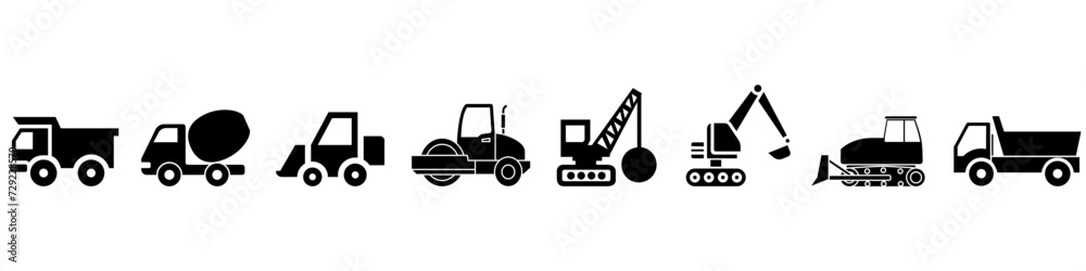 Naklejka premium Construction machines icon vector set. Construction illustration sign collection. Truck symbol or logo.