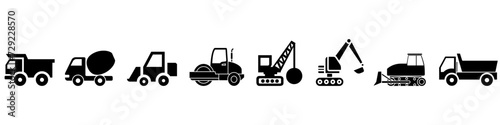 Construction machines icon vector set. Construction illustration sign collection. Truck symbol or logo.