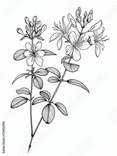 Black and white style line drawing flowers