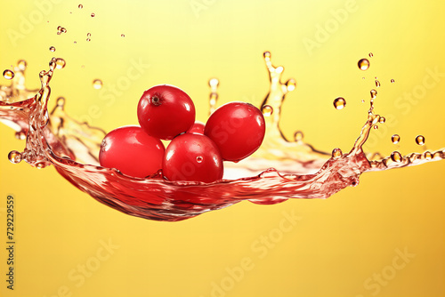 Vibrant Fresh Tomatoes Splashing in Water Against Yellow Background - Dynamic Food Photography, Healthy Fresh Produce, High-Speed Liquid Motion, Bright Color Contrast