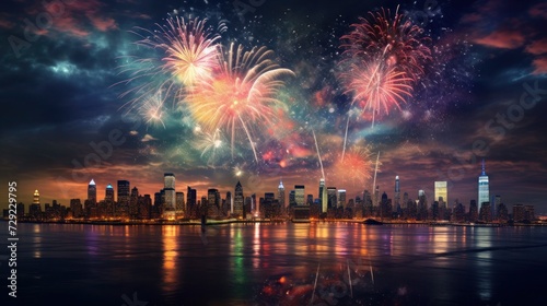 Beautiful night sky over the city with colorful fireworks