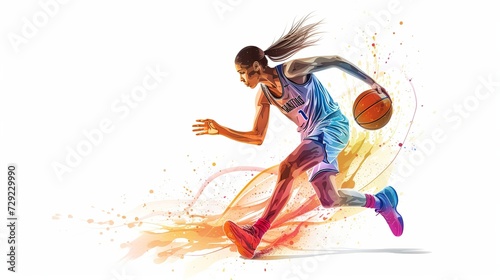 Abstract basketball player woman in action isolated white background. Colorful vector illustration