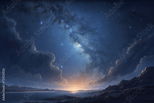 A Painting of a Night Sky With Stars and Clouds. Generative AI.