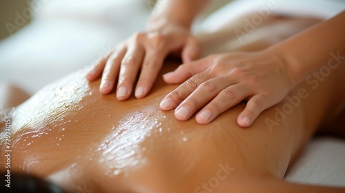 masseur massaging pleased young woman on massage table in spa salon  banner  close up of a woman receiving a massage